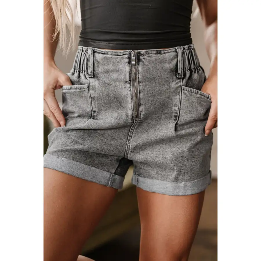 Zipped Cuffed Edge Denim Shorts