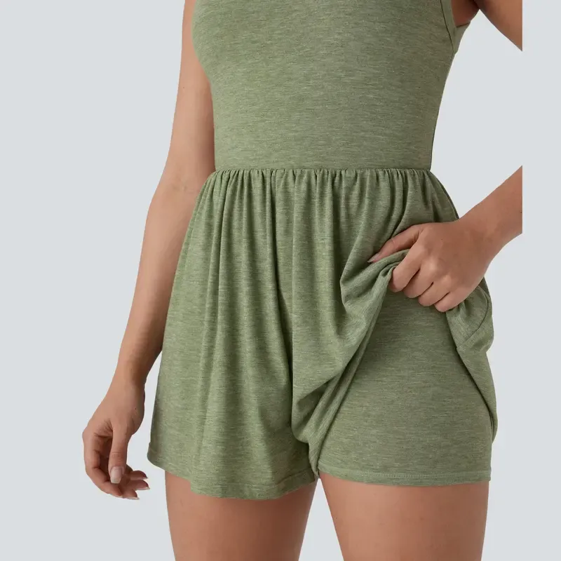 Women’s Backless Twisted Romper – 2-in-1 with Pocket