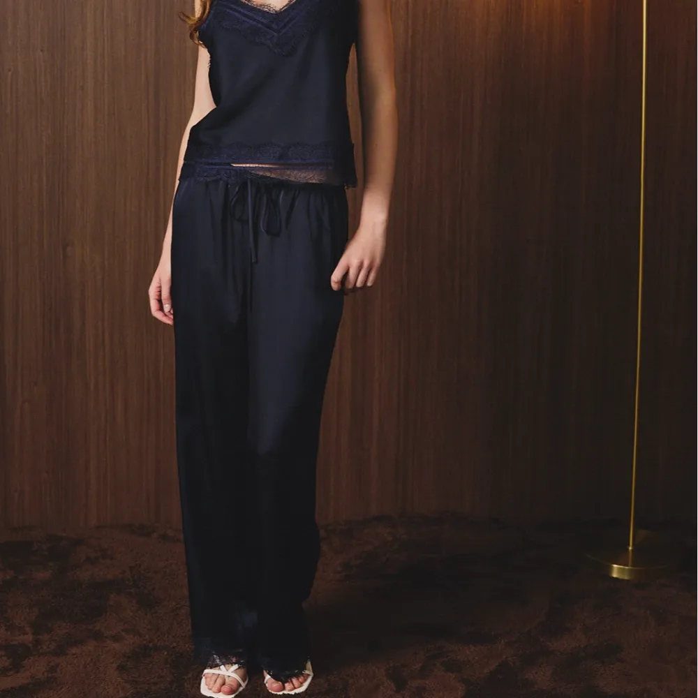 Lace Trim Satin Pants