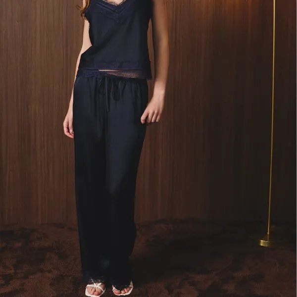 Lace Trim Satin Pants