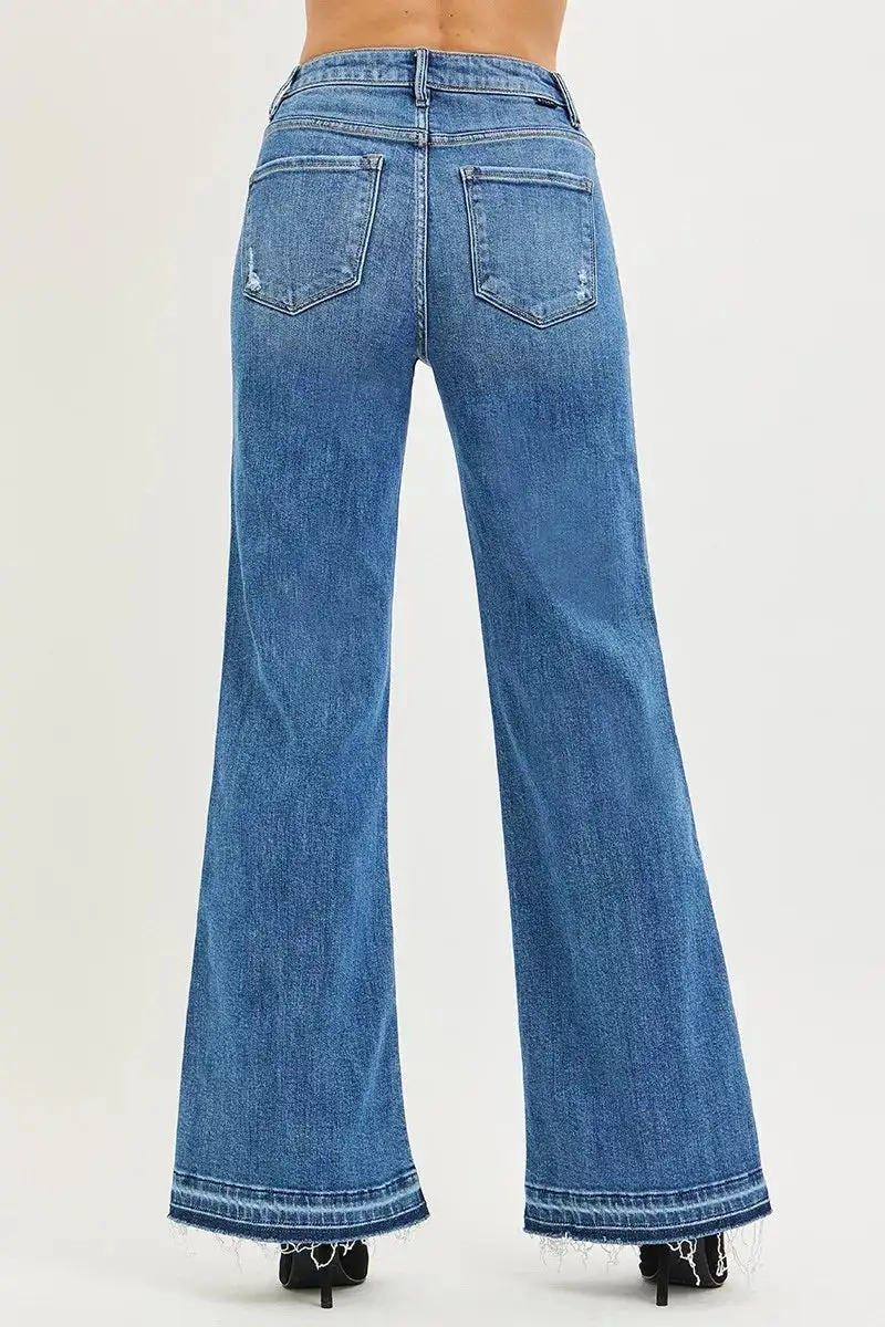 High Rise Released Hem Wide Leg Jeans