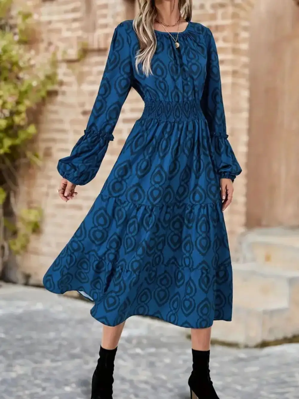 Printed Round Neck Dress Casual
