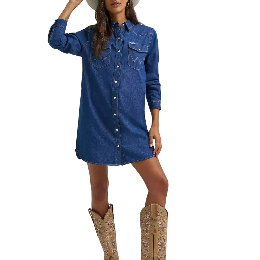 Denim Long Sleeve Snap Front Mini Dress