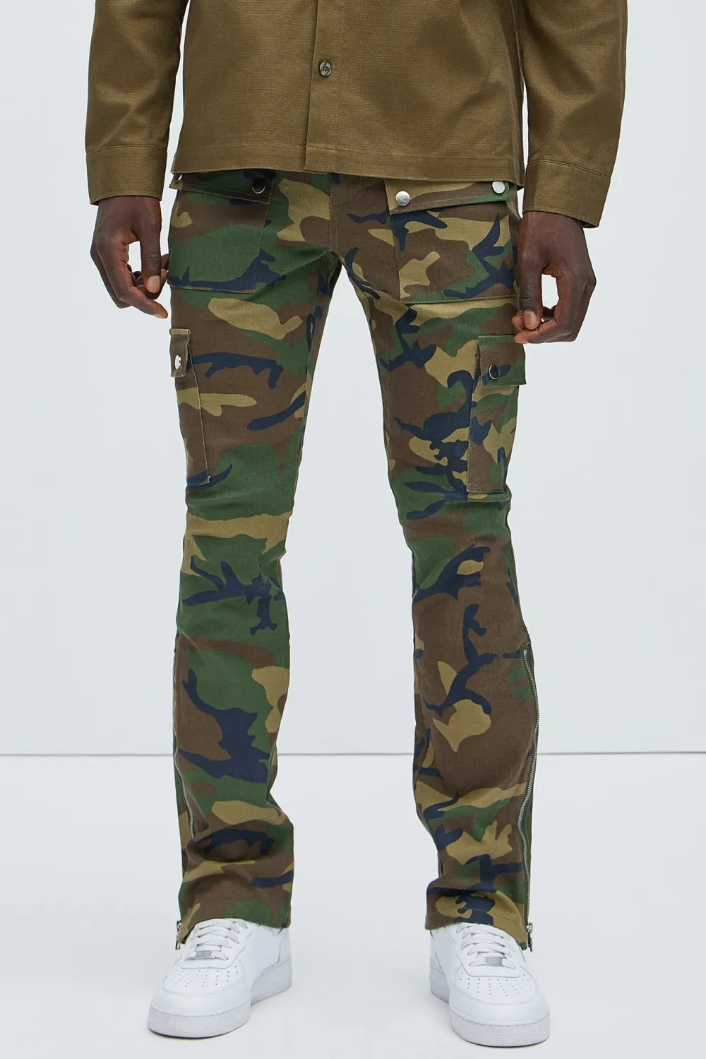 Waxed Cargo Zipper Flare Pants