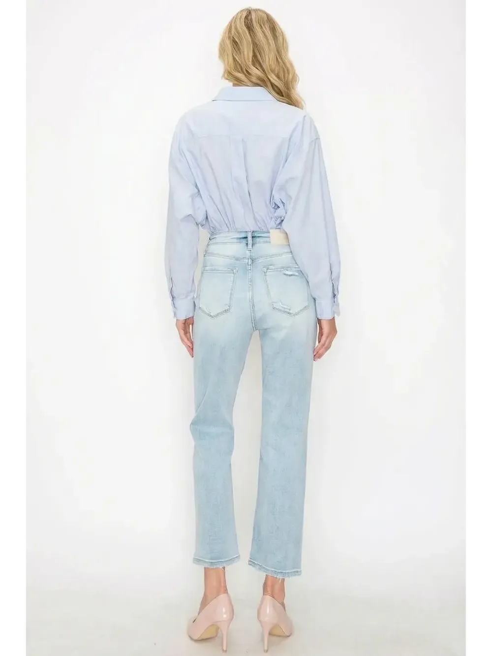 Active High Rise Straight Leg Distressed Denim Jeans