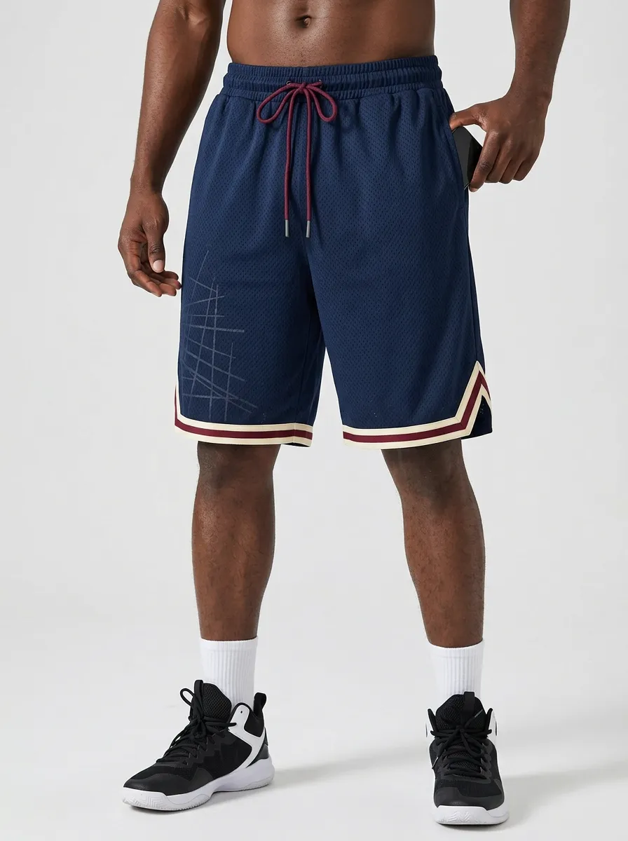 Sporty Geometric Pattern Design Men's Basketball Shorts