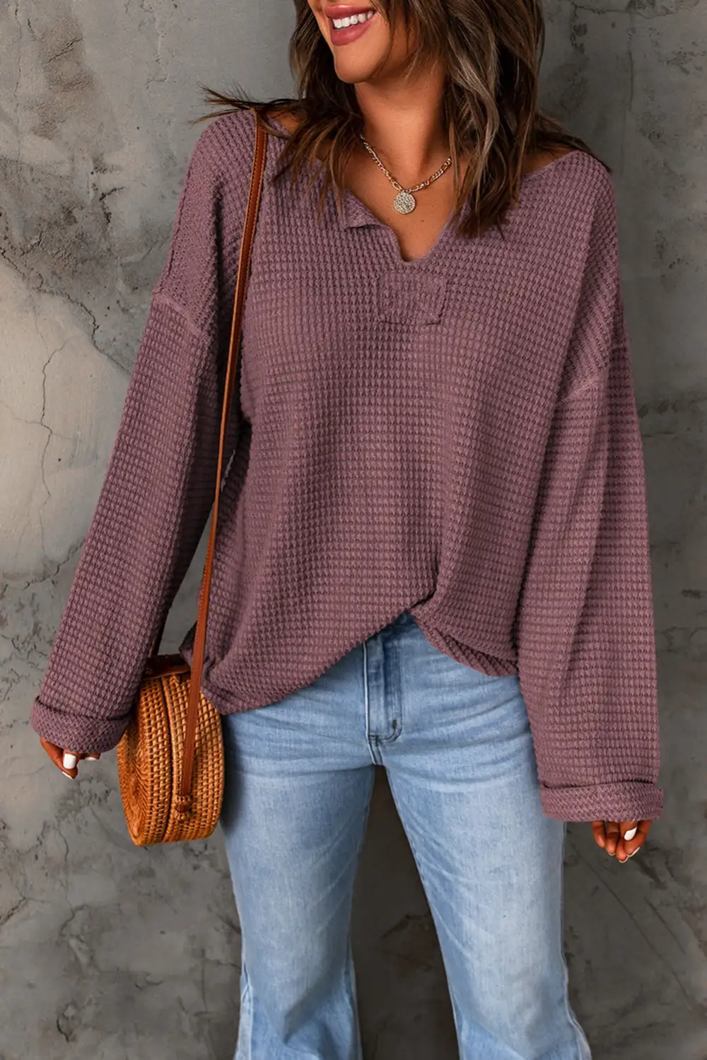Everyday Notched Neck Ruffle Trim Blouse