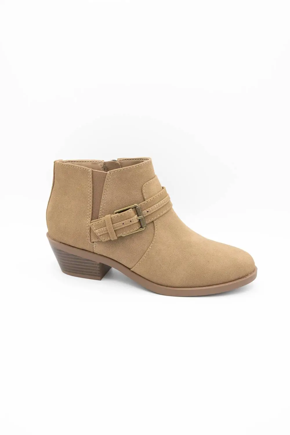 Suede Zip Entry Round Toe Ankle Bootie