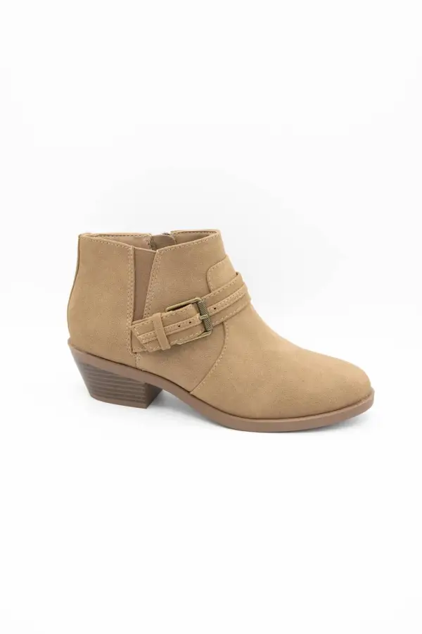 Suede Zip Entry Round Toe Ankle Bootie