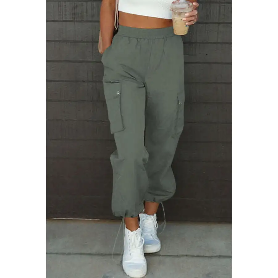 Drawstring Elastic Waist Pants with Pockets