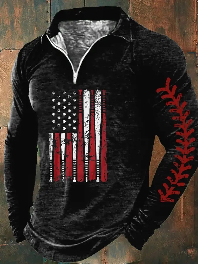 Men's USA Baseball Print Zip Collar Top