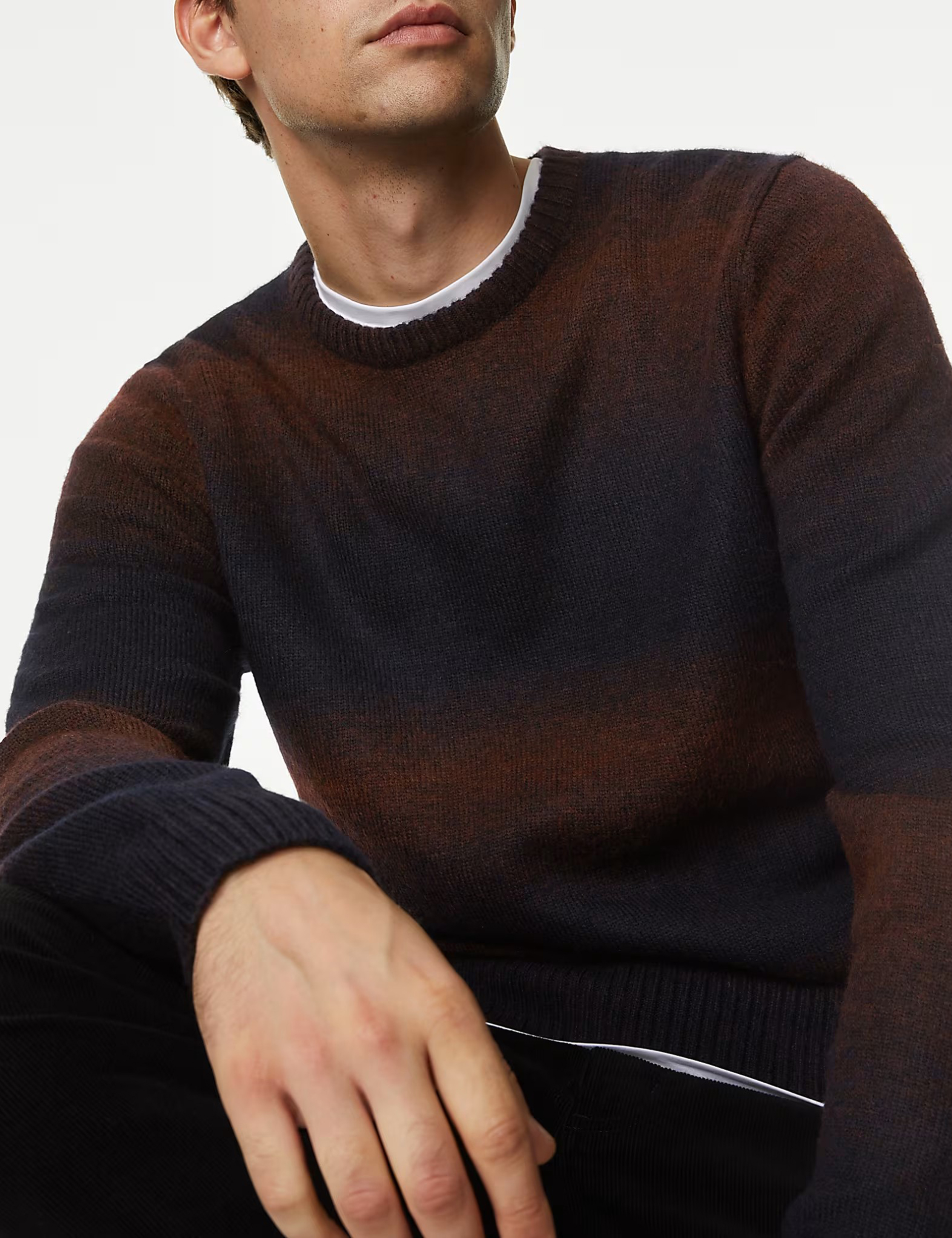 Men's Brown Gradient Striped Crew Neck Jumper