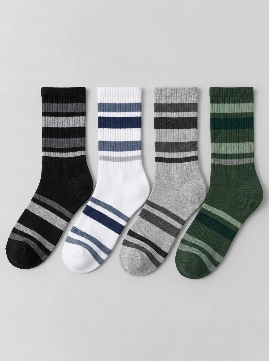 Men's Multicolor Striped Ribbed Cuff Crew Socks 4-Pack