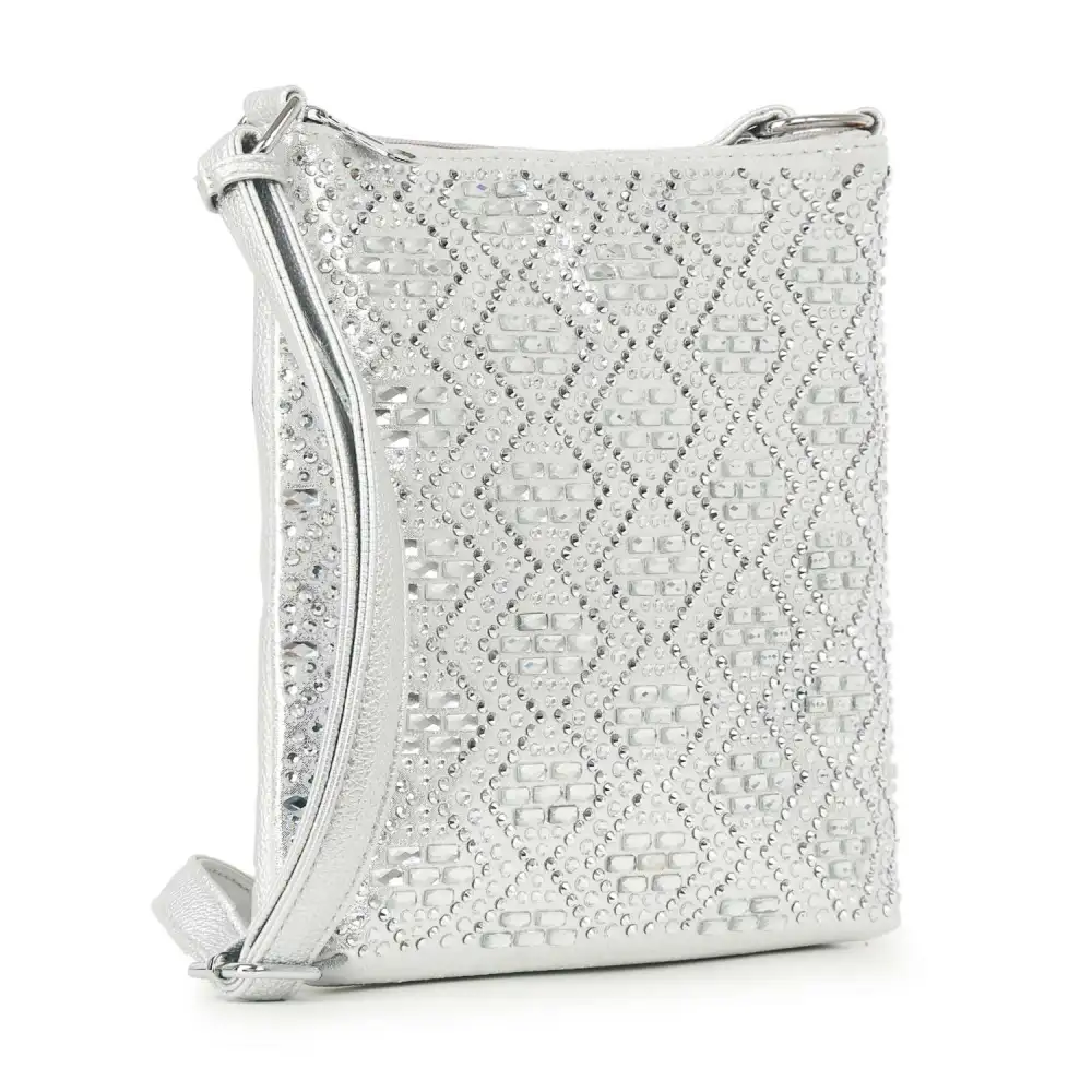 Organized Detail Crystal Accent Pocketed Faux Leather Crossbody Sling Bag