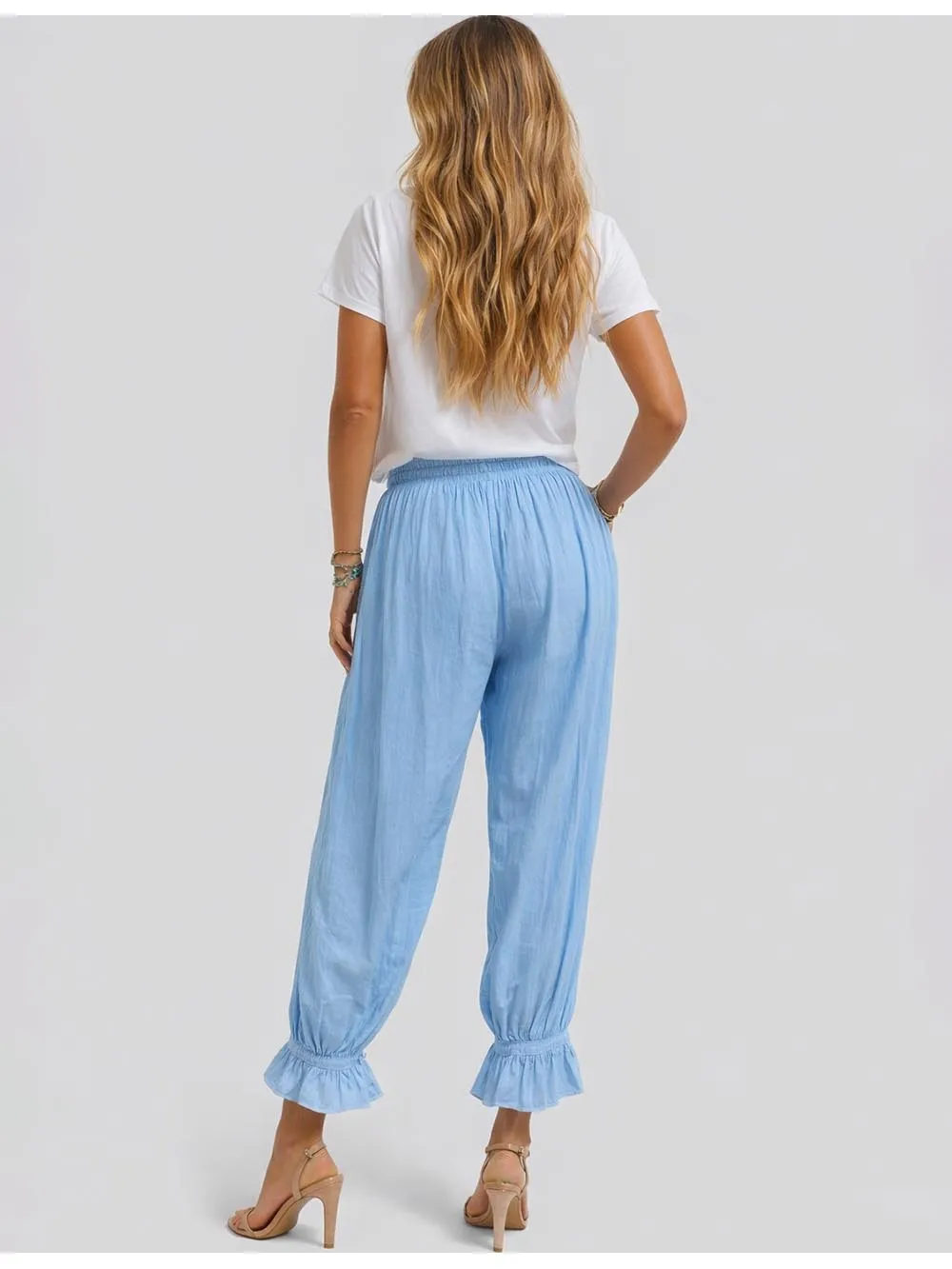 Elastic Waist Drawstring Ruffle Hem Lantern Pants