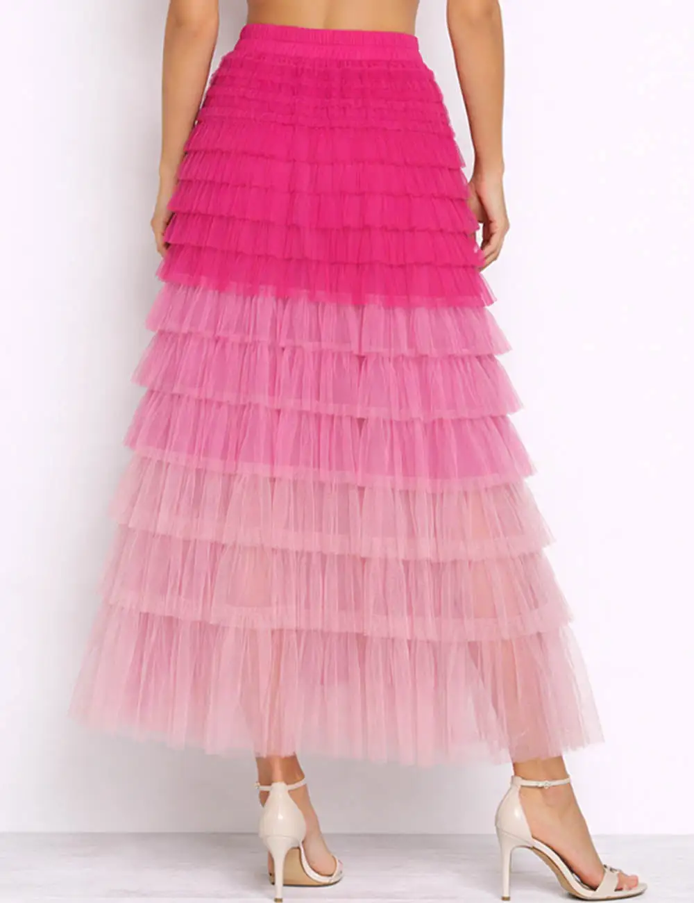 Chic Tiered Ruffle Mesh Midi Skirt