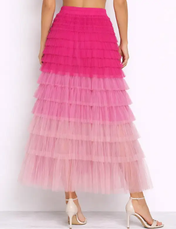 Chic Tiered Ruffle Mesh Midi Skirt