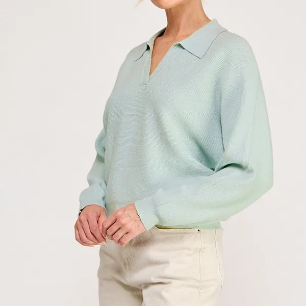 Relaxed Dolman Sleeve Polo Sweater