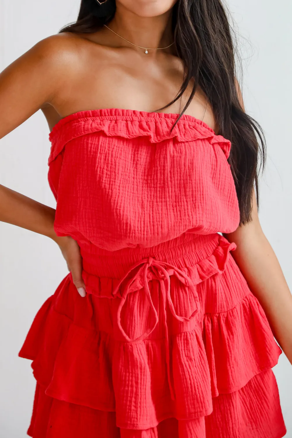 Casual Linen Strapless Mini Dress