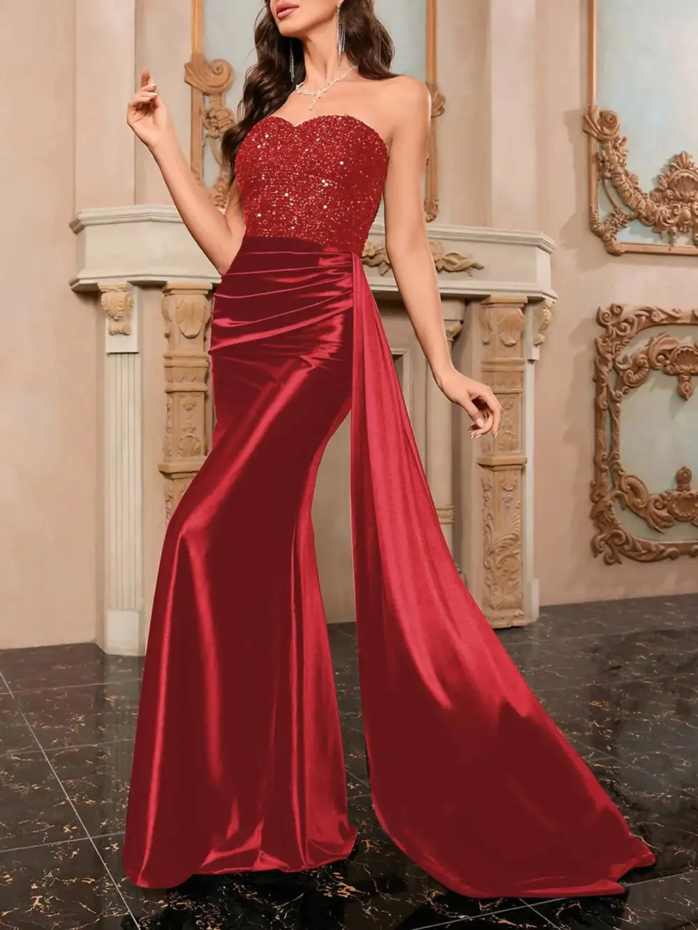 Gathered Detail Sweetheart Dress