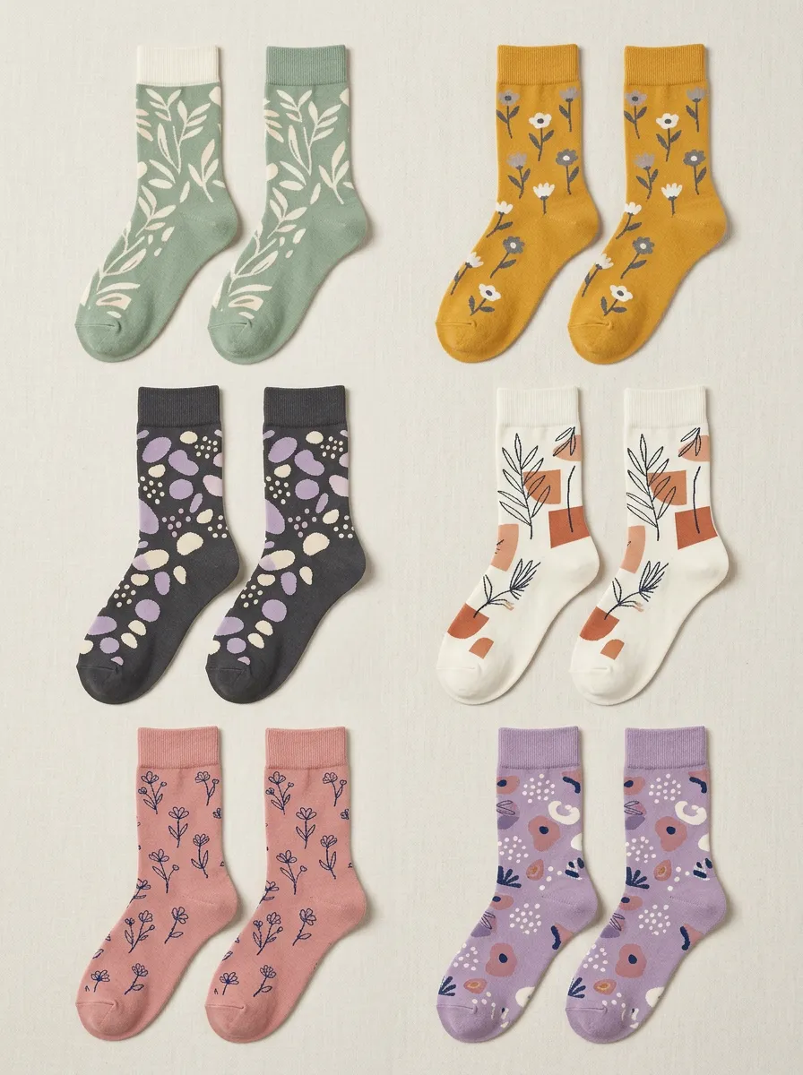Women's Botanical Abstract Graphic Crew Socks Six Pair Set