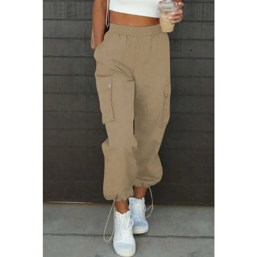 Drawstring Elastic Waist Pants with Pockets