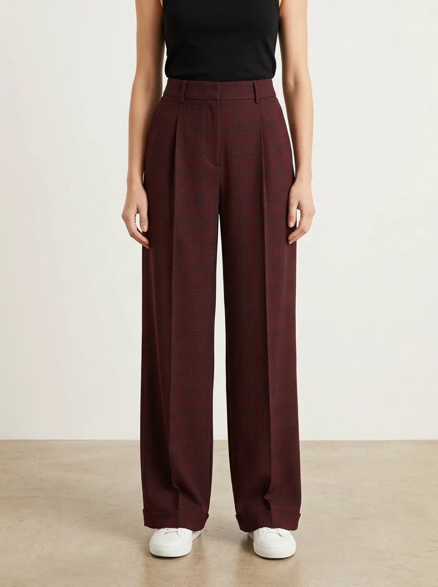 Everyday Wide-Leg Plaid Printed Women's Wide-Leg Pants