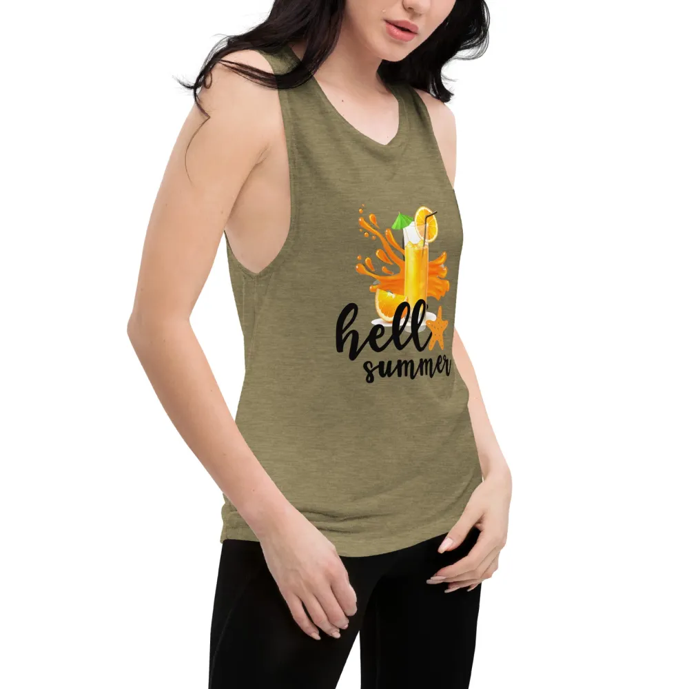 Printed Ladies Muscle Tank Hello Summer Tank Top