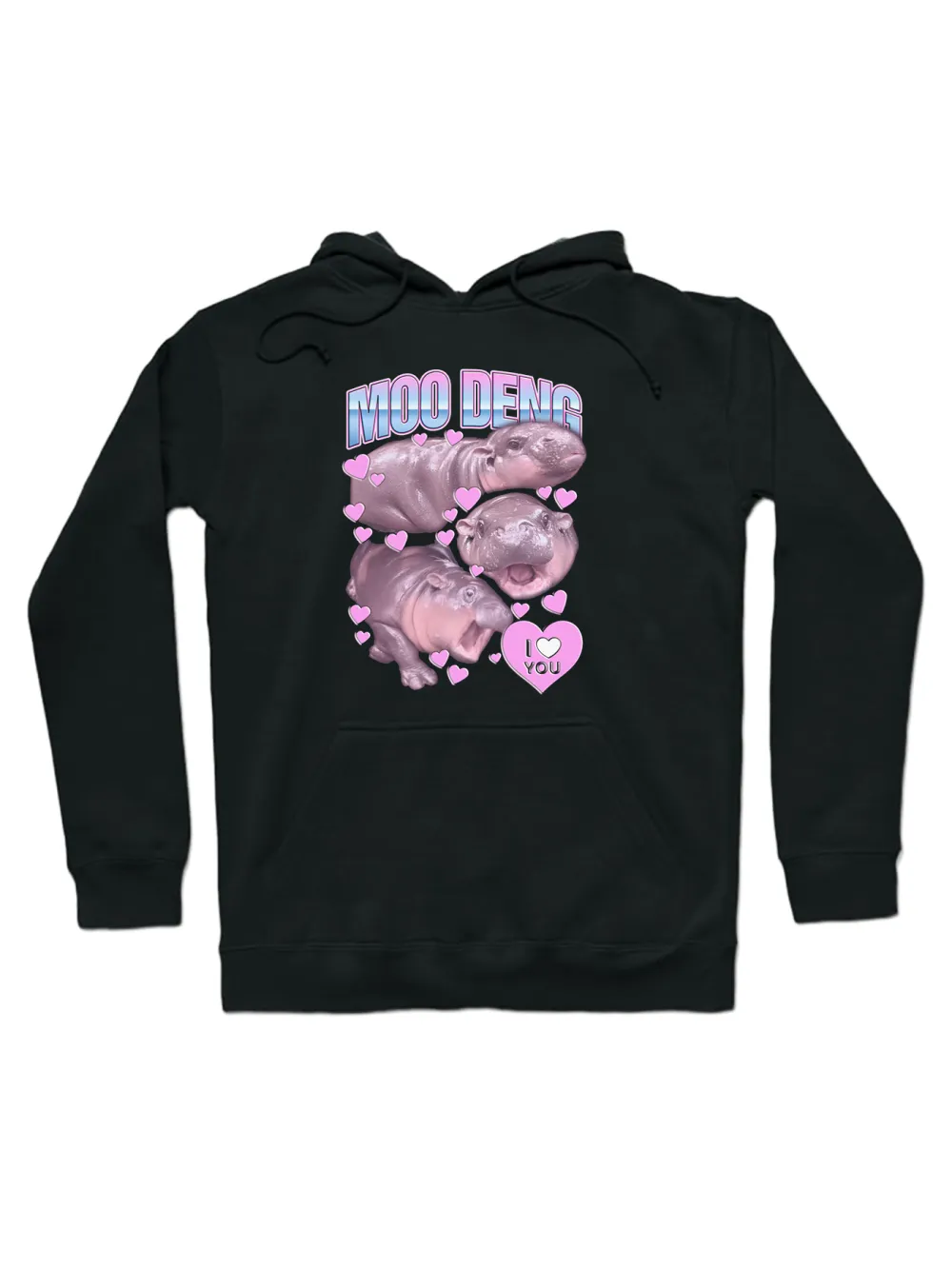 Hippo & Heart Graphic Black Hoodie With Cute Aesthetic
