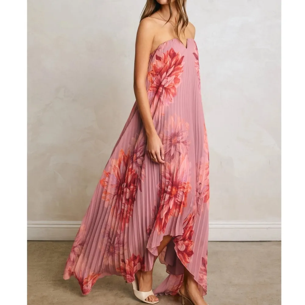 Floral Strapless Column Dress