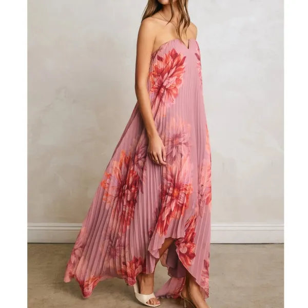 Floral Strapless Column Dress