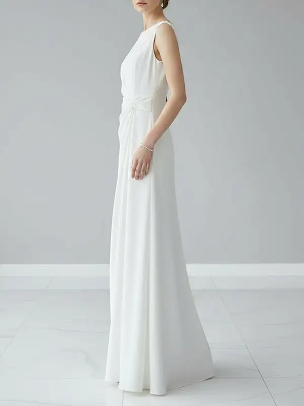 Gauze Pleated Sleeveless Neck Maxi Dress