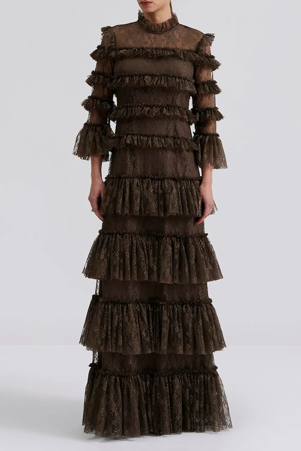 Tiered Ruffled Lace Maxi Dress