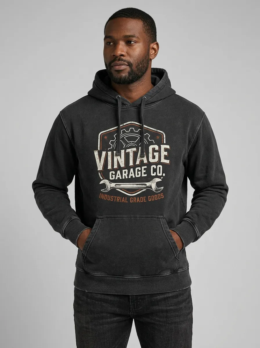 Men's Vintage Mechanic Garage Gear Wrench Graphic Hoodie