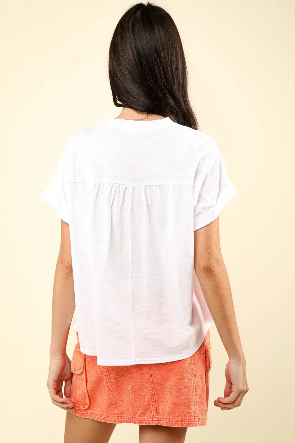 Notched-Neck Short-Sleeve Knit Cotton T-Shirt