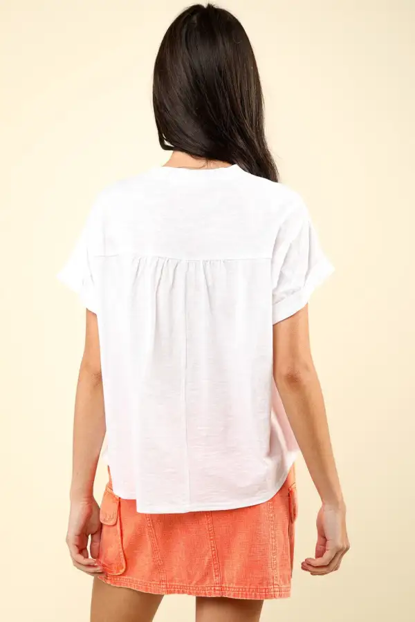 Notched-Neck Short-Sleeve Knit Cotton T-Shirt