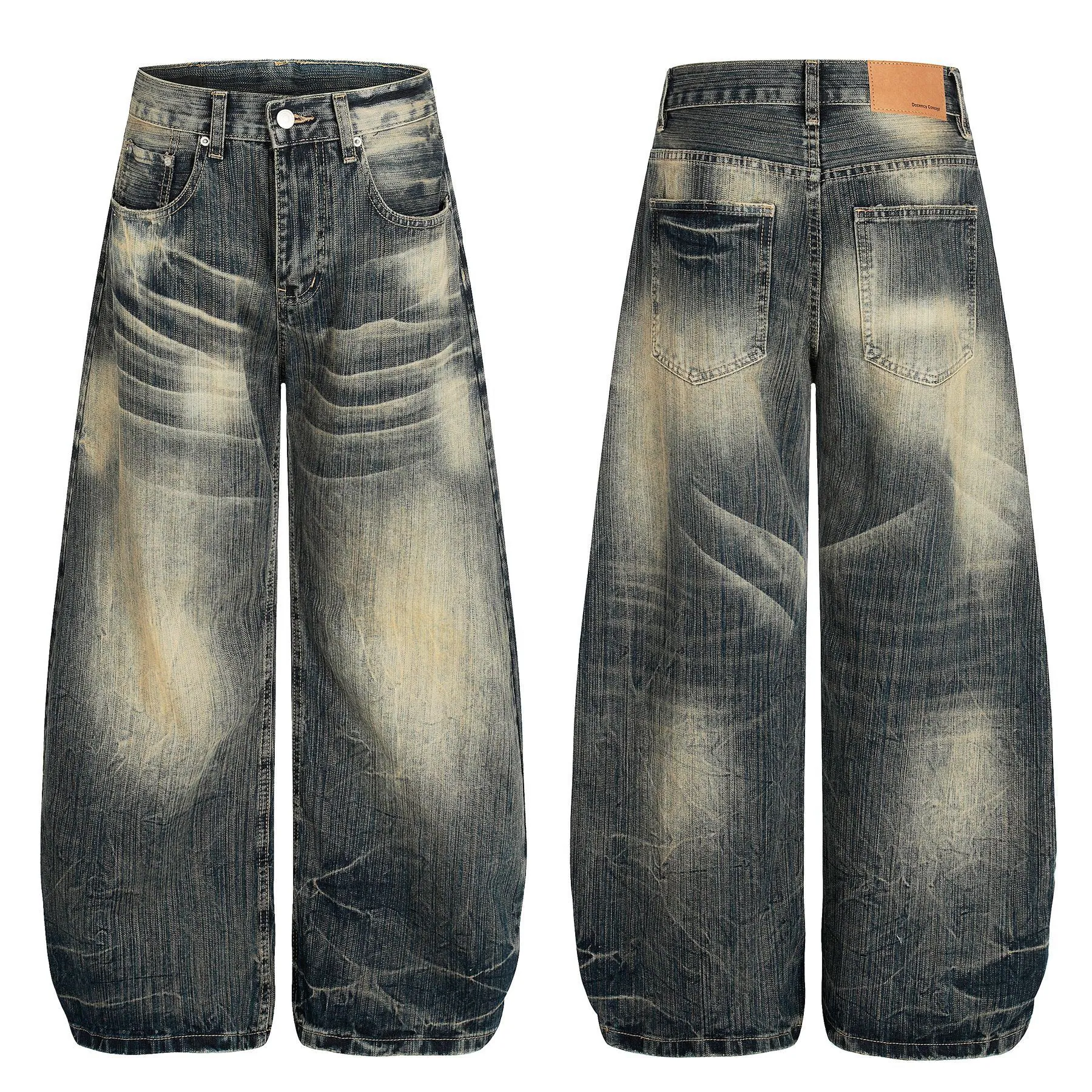 High-Street Washed Slub Slash Denim Jeans