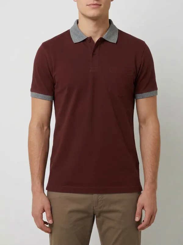 Men's Casual Green Grey Contrast Collar Pocket Polo Shirt
