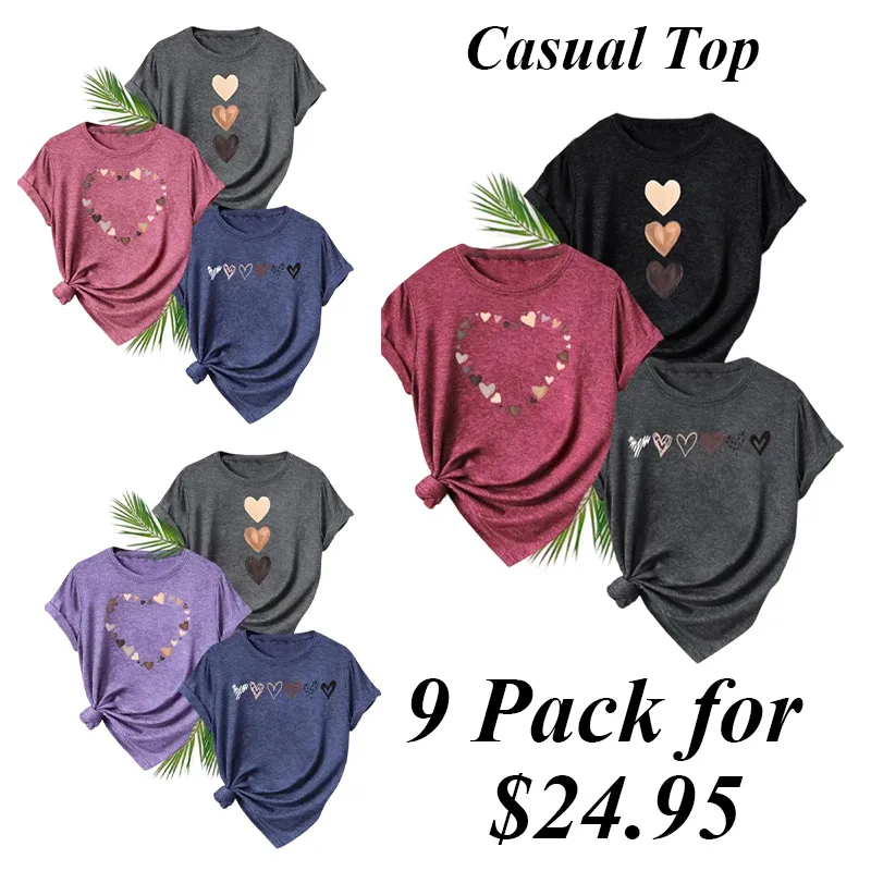 Women'S Heart Print Tee, Casual Short Sleeve T-Shirt For Daily Wear, Ladies Clothes For All Seasons, Graphic Tees, Women swear