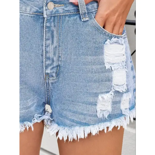 Chic Distressed Raw Hem Denim Shorts