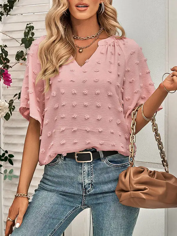 Half Sleeve Relaxed Jacquard V-Neck T-Shirt