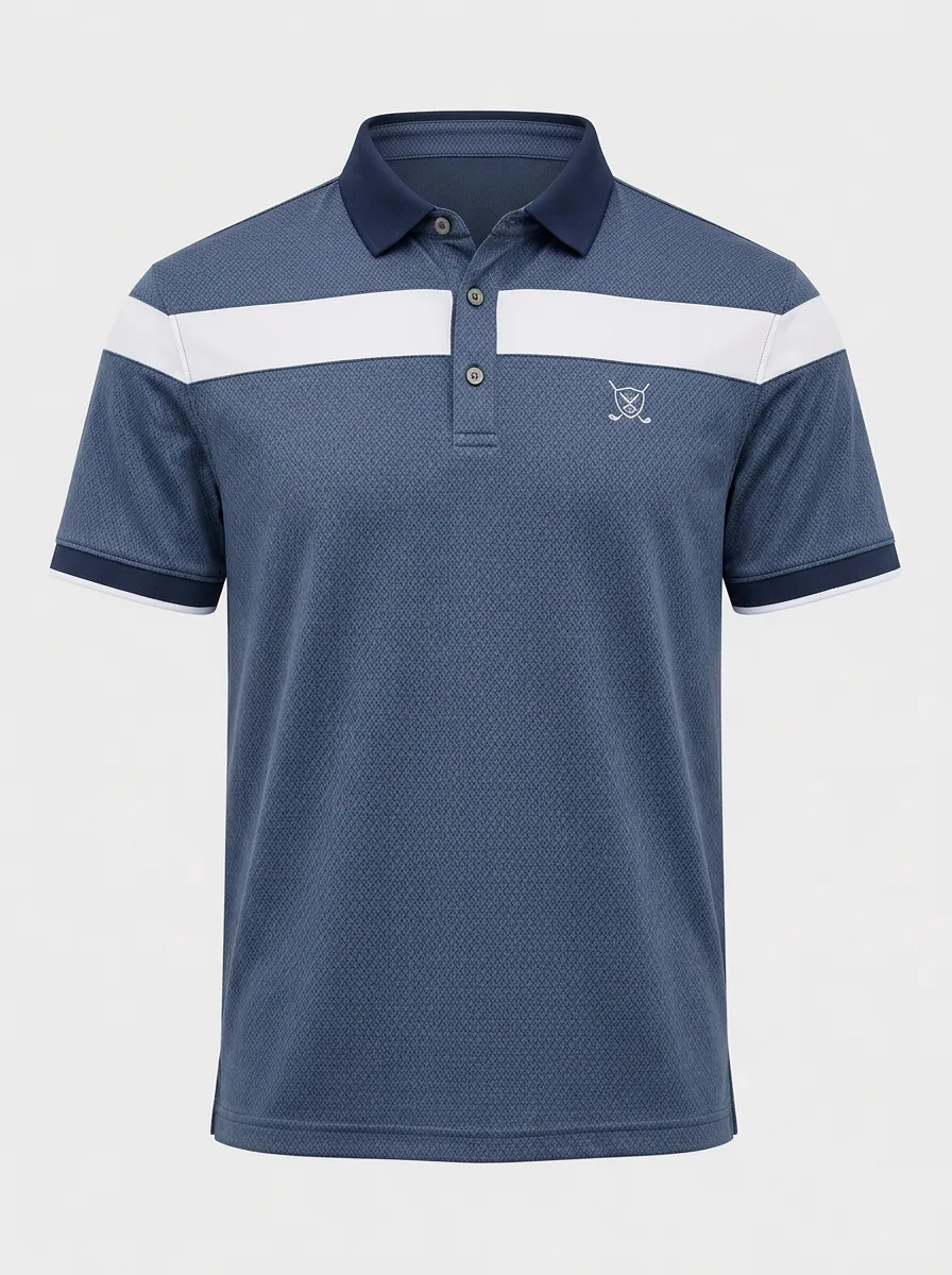 Men's Golf Lover Crossed Clubs Printed Polo Shirt with Colorblock Panels