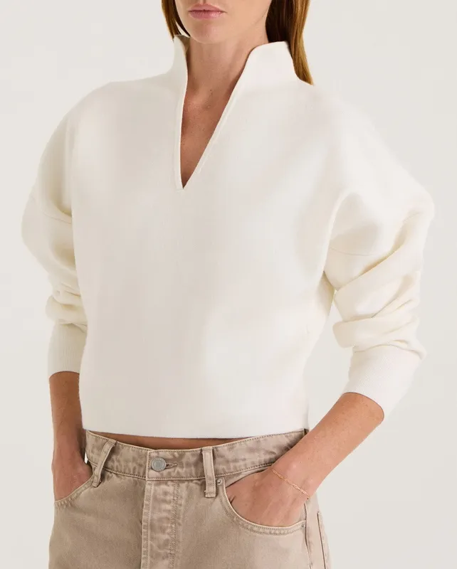 Cream V-Neck Relaxed Knit Jumper