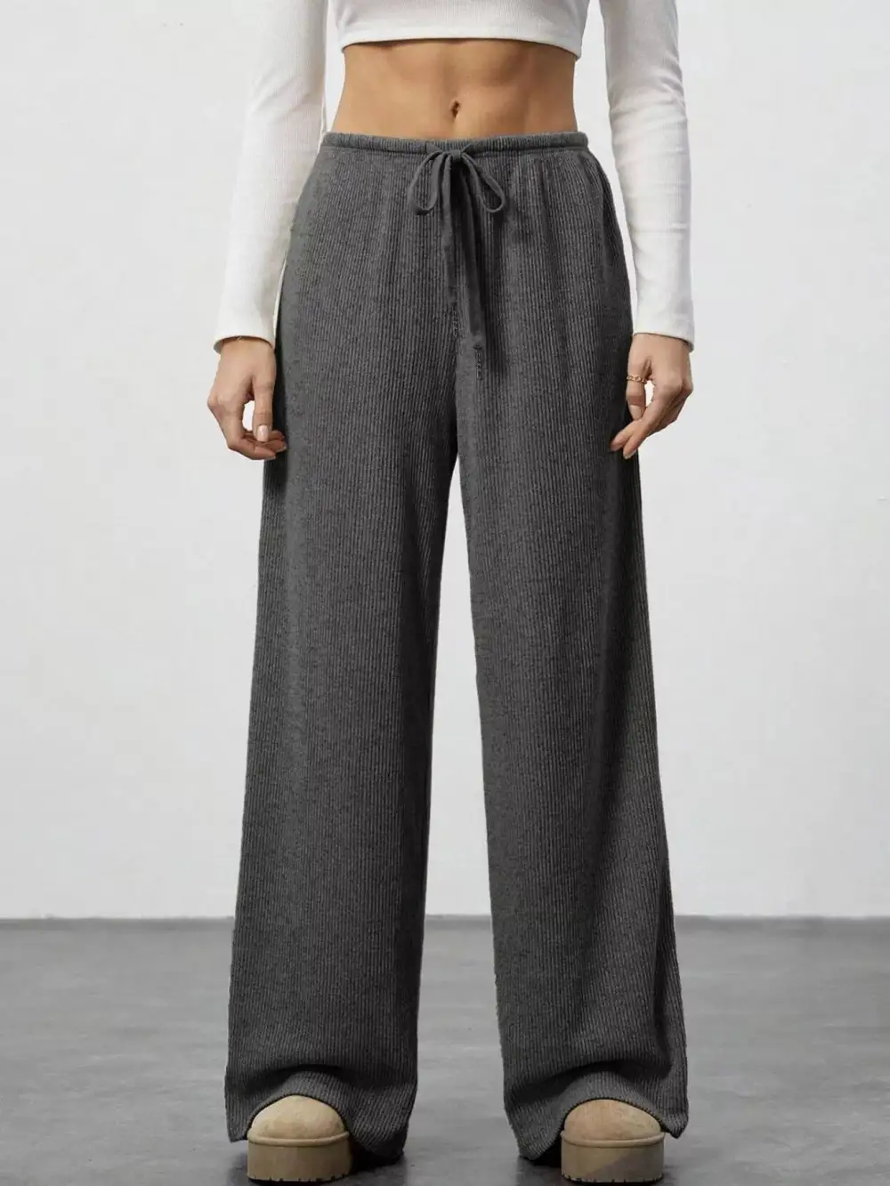Wide Leg Relaxed Fit Drawstring Casual Pants