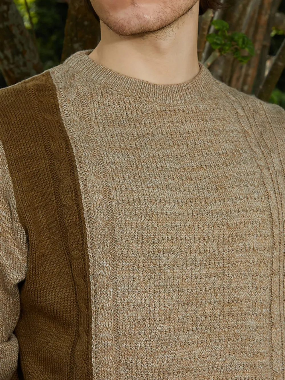 Color Blocked Cable Knit Sweater