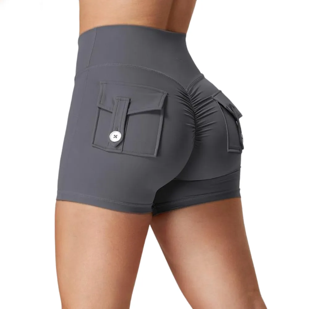 Scrunch Workout Shorts with Pockets Charm Gym Biker Shorts for Women High Waisted Yoga Booty Shorts elastic athletic