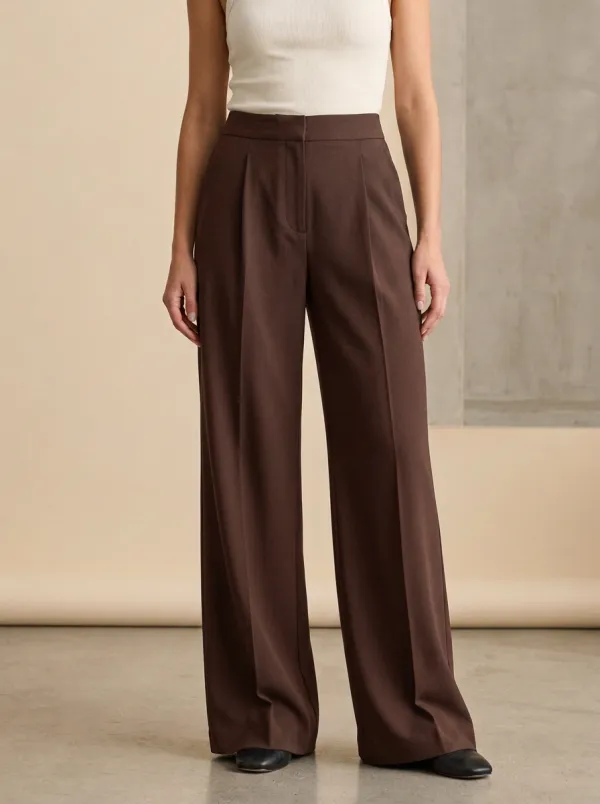 Relaxed Wide-Leg Pleated Solid Women's Wide-Leg Pants