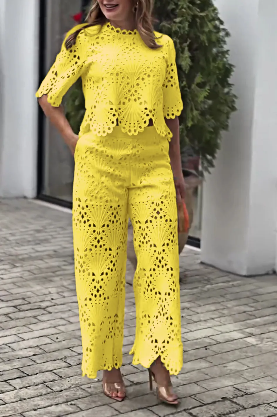 Women'S Hollow Top & Pants Set