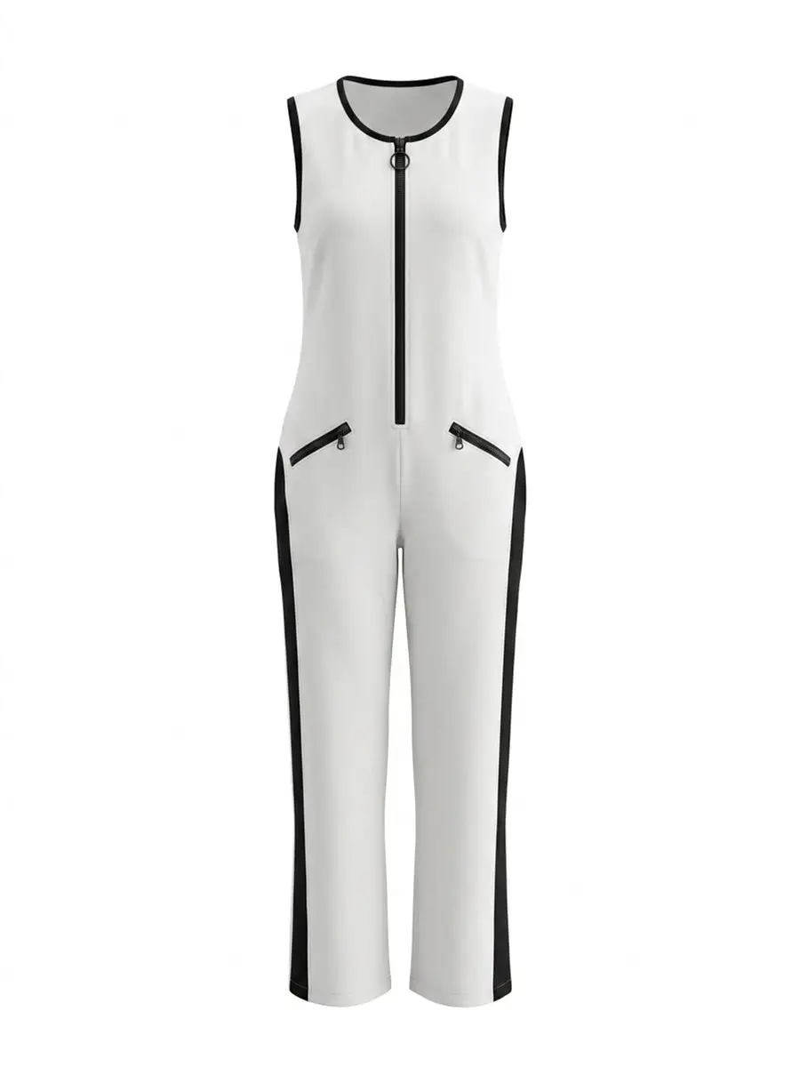 Losse Mouwloze Jumpsuits Met Contrasterende Kleuren Rits En
