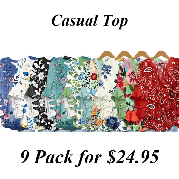 Vintage Floral Print Puff Sleeve Blouse-9PACK,15PACK